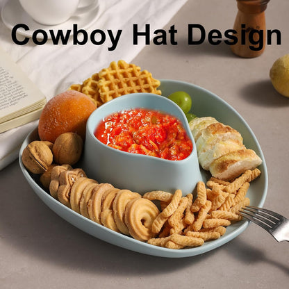 Chip and Dip Serving Set Bowl Cowboy Hat Chips and Salsa Serving Dish.10.6 x 11.6 x 3.5 in White