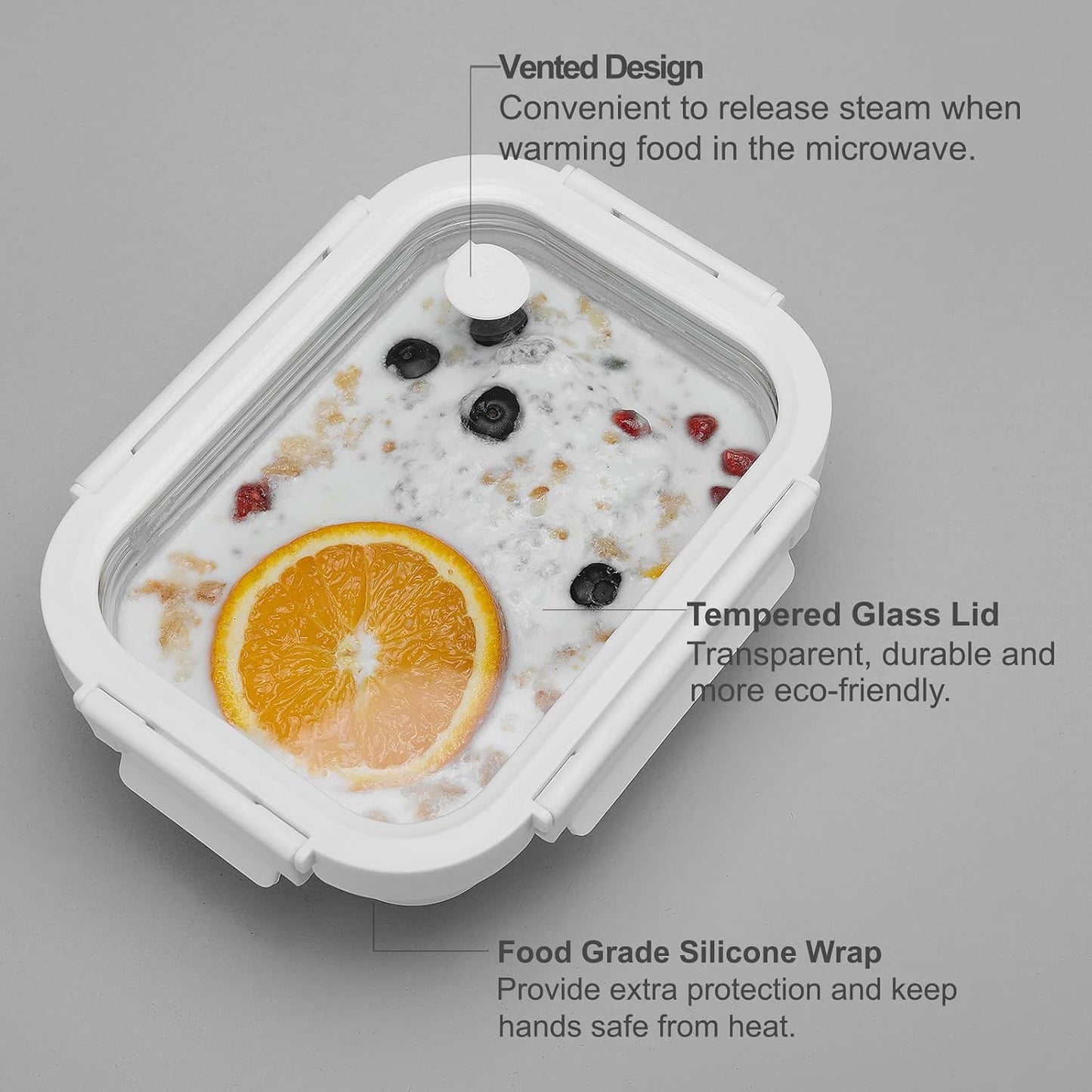 GENICOOK Glass Food Storage Containers With Glass Lids Bento Box Set Lunch Box Eco Friendly Meal Prep Containers Airtight – Plastic Free, Silicon Sleeve Bpa Free 4.4cup/ 5 * 1050ml