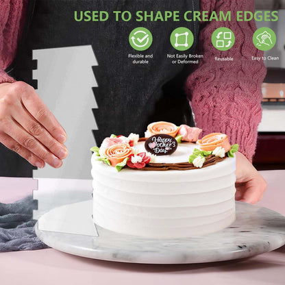 SenseYo Acrylic Cake Scraper 9.5 Inch Large Icing Cream Frosting Smoother Comb Double Sided Patterned Edge Stripe for Cake Decorating Mousse Butter Baking Projects