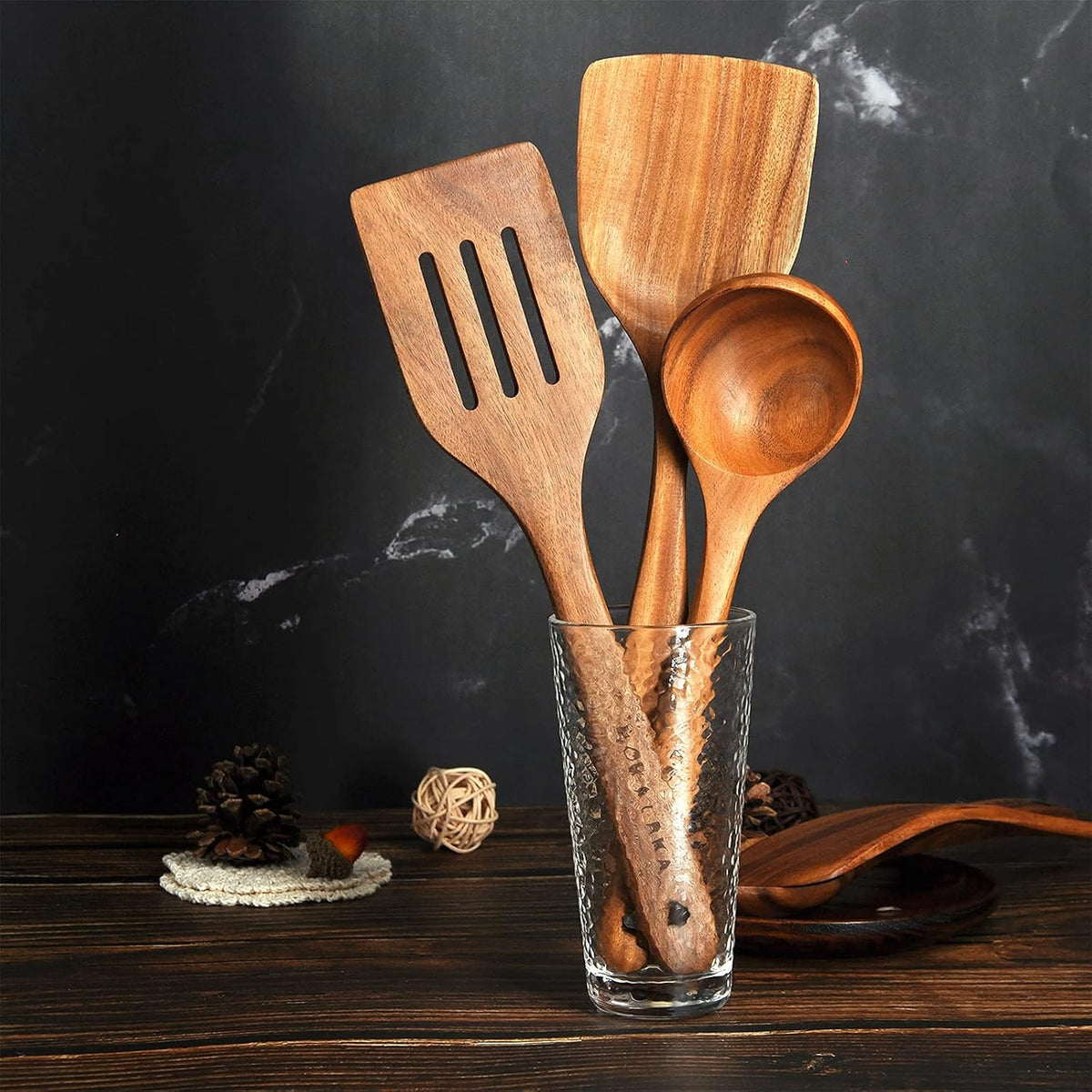 Wooden Spoons for Cooking, Natural Teak Wooden Kitchen Utensils Set Wooden Utensils for Cooking Wooden Cooking Utensils Wooden Spatulas for Cooking (10)