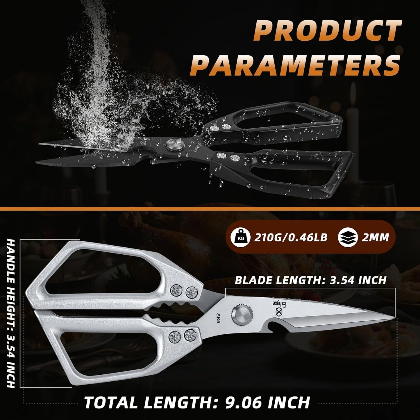 Kitchen Scissors All Purpose - Heavy Duty Poultry Shears, Ultra Sharp Japanese Steel Cooking Scissors for Food, Dishwasher Safe