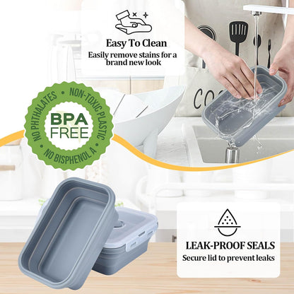 Collapsible Silicone Food Storage Container, Meal Prep Food Storage Containers with Lids, Lunch Containers Collapsible Bowls Sets for Microwave, Oven, Freezer and Dishwasher, BPA Free, Dark Blue