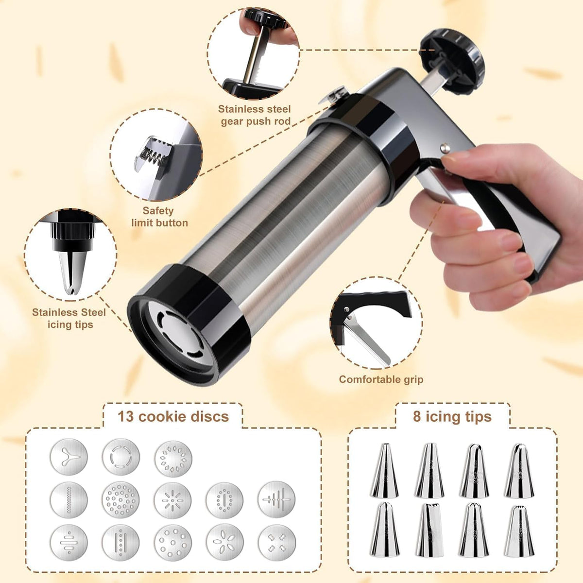 Cookie Press Gun Kit- Stainless Steel Cookie Shooter