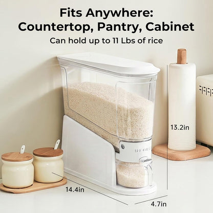 UFORU Rice Dispenser 11Lbs, Slim Rice Storage Container for Small Space, BPA-Free Clear Dry Food Dispenser Sealed Moisture Proof, Grain&Cereal Storage Bucket for Kitchen Pantry Household, Cream White