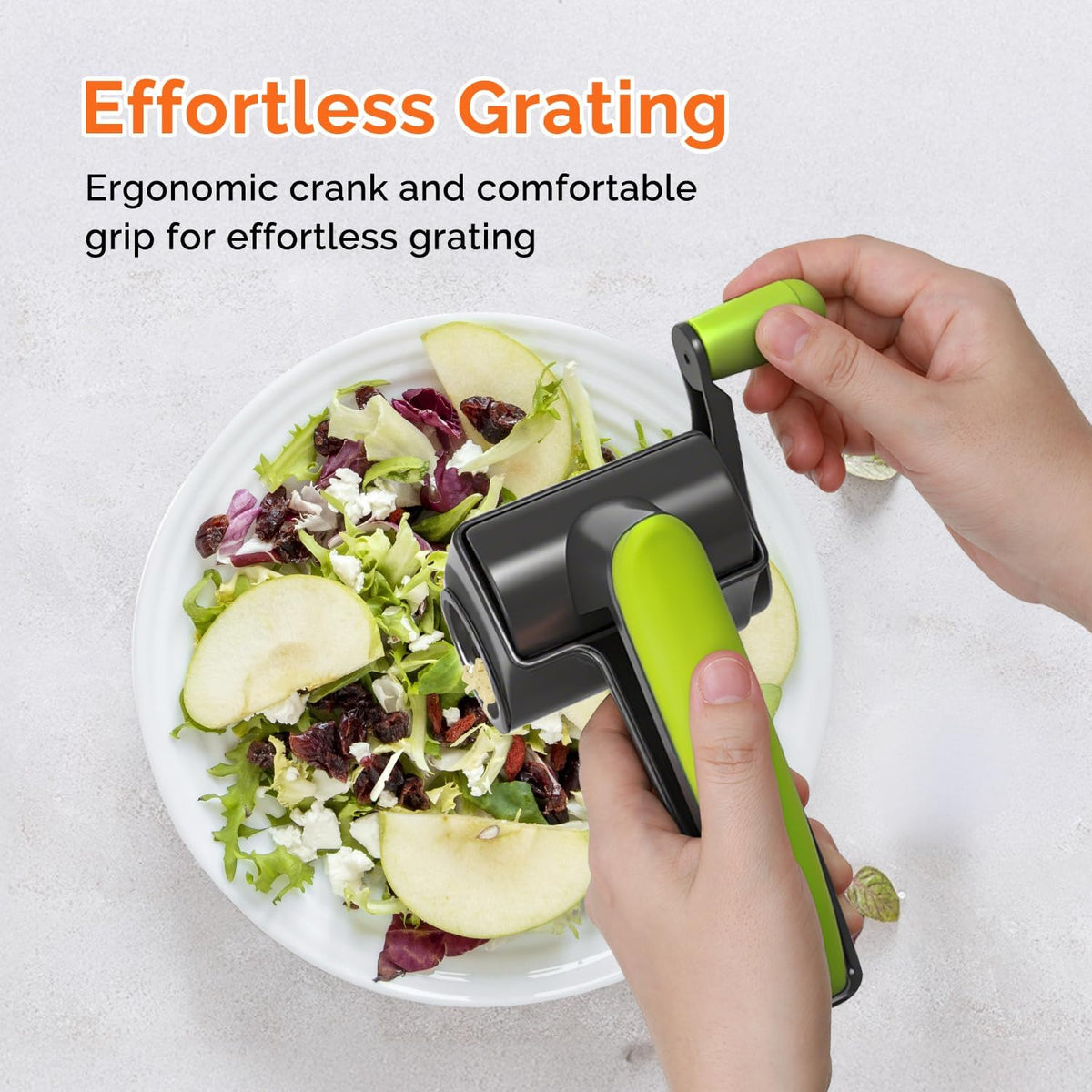UHIYEE Patented Handheld Parmesan Cheese Grater with 2 Rotary Drums, White