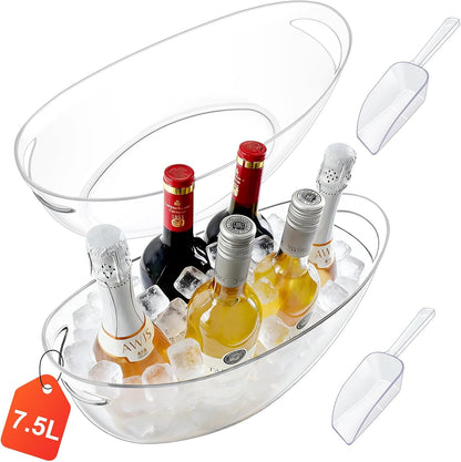 Ice Buckets for Parties 2 Packs,Portable Ice Bucket with Scoops, Thick Champagne Cooler,Drink Buckets for Cocktail Bar,Mimosa Bar Supplies,Beverage Tub Chiller for Wine,Beer (Clear, 5.5L)