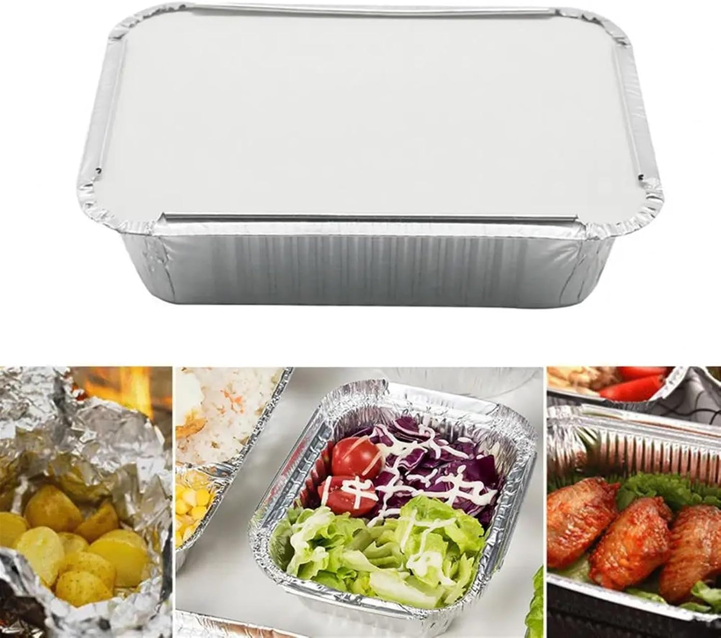 Disposable Cookware 125Pcs Grill Catch Tray Aluminum Foil Pan with Lid Barbecue for BBQ for Cooking Baking(450ml)