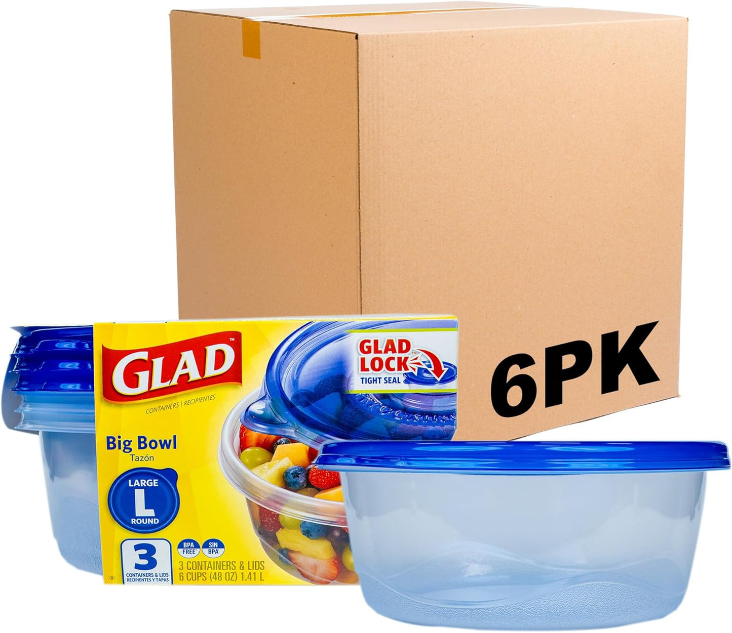 Glad GladWare Tall Entree Food Storage Containers with Lids, Large Square BPA Free Plastic for Meal Prep and Lunches, Lock Tight Seal, Microwave and Dishwasher Safe, 42 Oz, 3 Count