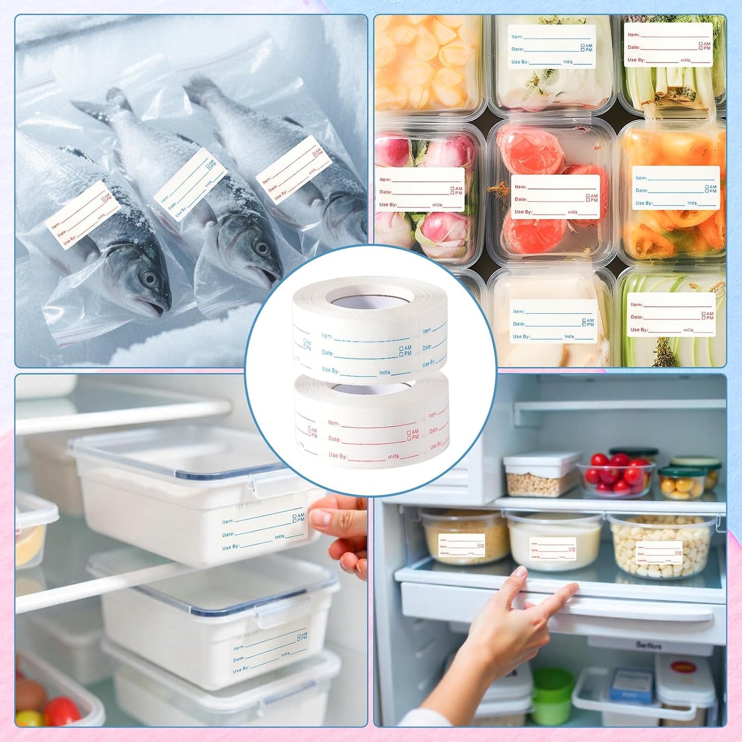 2 Rolls 1000 Pieces Removable Food Labels, 1 x 2 Inch Date Stickers for Freezer, Refrigerator Food Containers - Easy to Write On