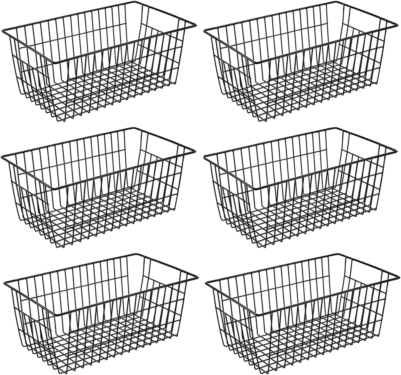 Redrubbit Wire Storage Baskets, Large Farmhouse Metal Freezer Basket Storage Organizer Bins with Handles for Kitchen Cabinets, Pantry, Closets, Bedrooms, Bathrooms, Set of 6, White