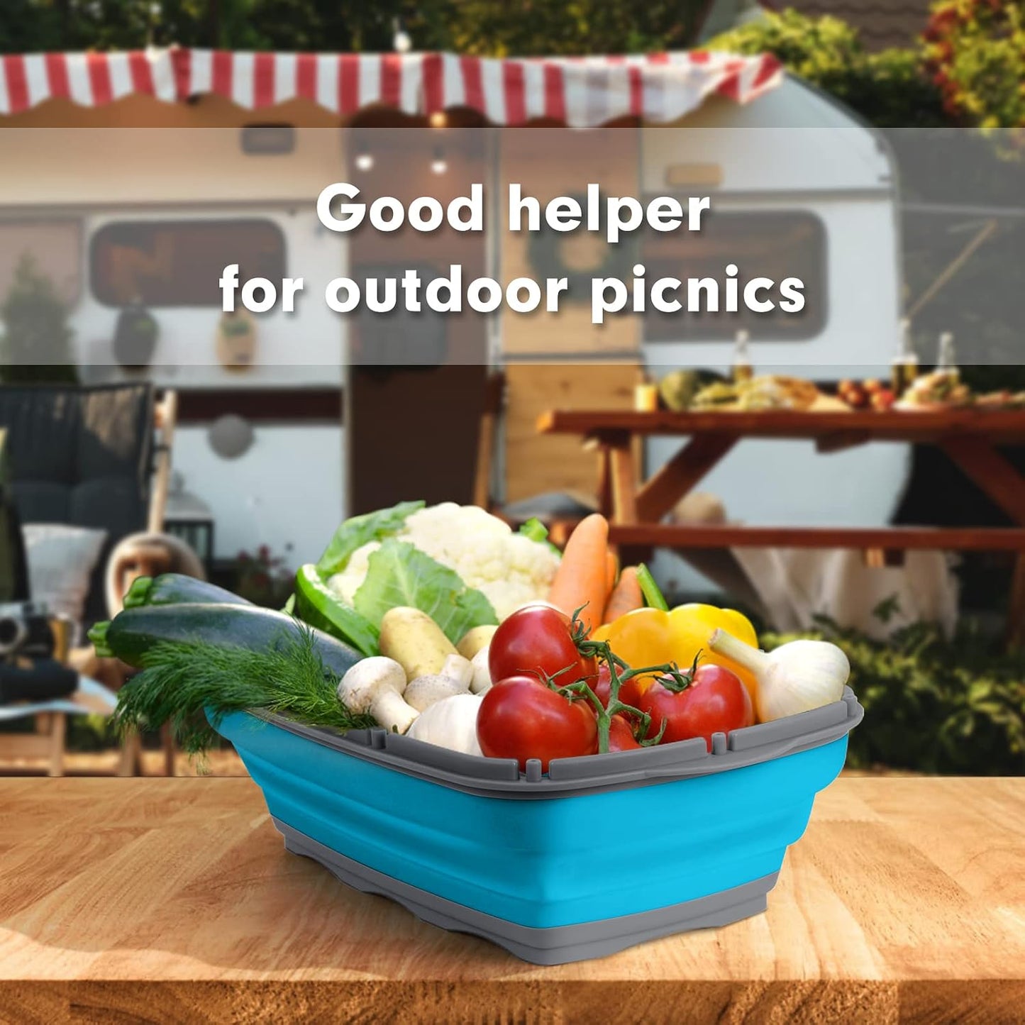 9-in-1Collapsible Cutting Board with Colander Wash Basket Camping RV Gift