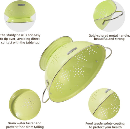 Metal Colander 2 Pack, Strainer Bowel with Handles 2Qt & 6Qt Powder Coated Solid Ring Base Heavey Duty Kitchen Drainer Basket for Pasta Veggies and Fruits,New Home Apartment Essentials (Almond Cream)