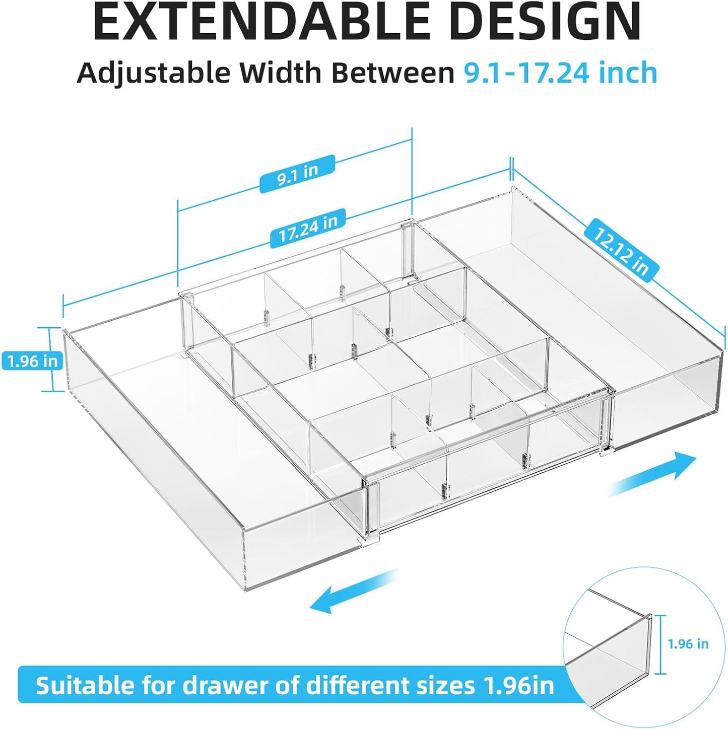 Marbrasse Expandable Desk Drawer Organizer, Clear Plastic Drawer Organizer Tray with 10 Adjustable Compartments, Desk Organizers and Accessories, 5 Drawer Dividers for Office Supplies, Makeup(Clear)