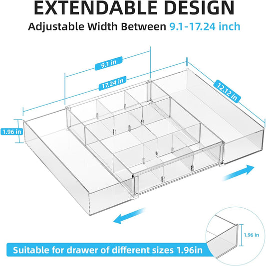 Marbrasse Expandable Desk Drawer Organizer, Clear Plastic Drawer Organizer Tray with 10 Adjustable Compartments, Desk Organizers and Accessories, 5 Drawer Dividers for Office Supplies, Makeup(Clear)