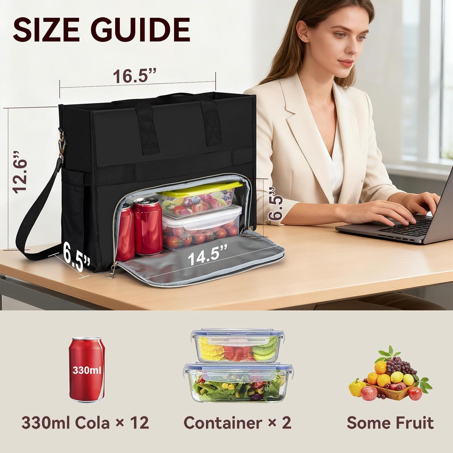 PASMAN Insulated Lunch Bag for Women, 15.6" Laptop Tote with Leakproof Cooler Compartment for Nurse Teacher Work Office and Outdoor