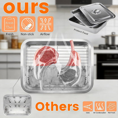 Grilling Prep and Serve Trays, Grill Carry System Set of 6 - Stainless Steel Grill Platter,Marinade Container with Lid, Prep Trays,Cutting Board and Food Tong, for Food Prep, Marinating, Roasting, BBQ
