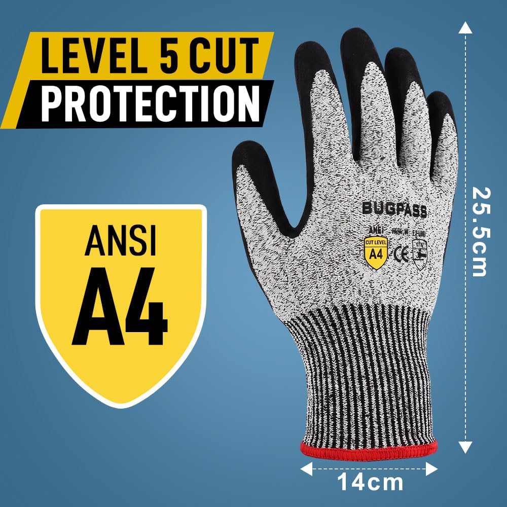12 Pairs ANSI A4 Cut Resistant Work Gloves With Sandy Nitrile Coating, L
