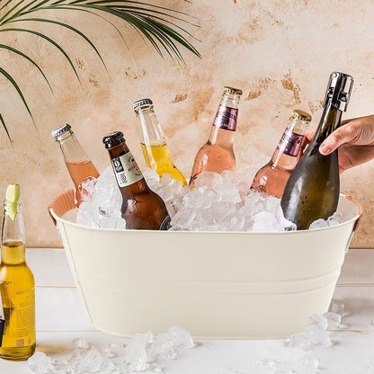 2-Pack 3 Gallon White Metal Beverage Tub, Galvanized drink Tub for Parties, Large Beverage Ice Tub with Carry Handles, Rust-Resistant Outdoor Champagne Cooler (15.3 × 9 × 6 in, White)
