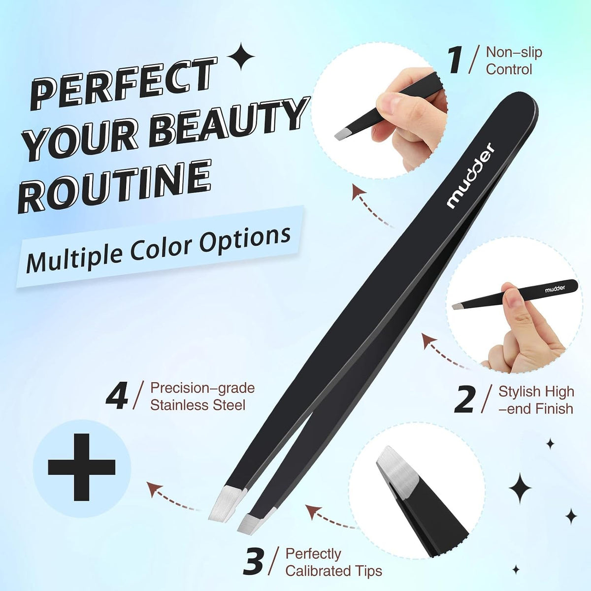 Mudder 12 Pcs Eyebrow Tweezers Set for Facial Hair Stainless Steel Slanted Tip Tweezers in Bulk for Men and Women(Silver)