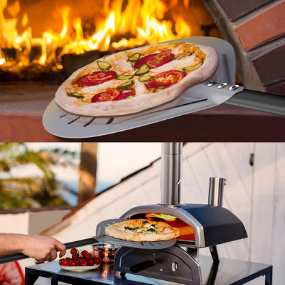 2 Piece Pizza Peel Set, 14 Inch Perforated Aluminum Pizza Peel with Long Handle, 9 Inch Round Turning Pizza Peel, Pizza Oven Utensil Kit for Homemade Pizza