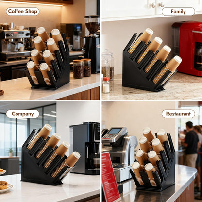 CURTA Paper Cup and Lid Holder, Disposable Paper Cup Dispenser 4 Compartment Coffee Cup and Lid Storage Organizer Holder for Countertop Coffee Station Bar Restaurant Breakroom