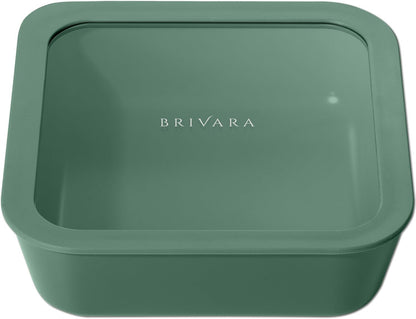 Ceramic Coated Glass Food Storage Container | No PTFE, PFOA, PFAS, and BPA | Reusable Non Toxic Meal Prep Container with Glass Lid | Easy To Store | 3 Cup Rectangle [Onyx]
