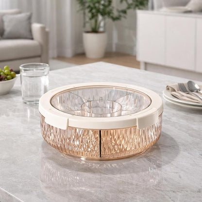 predolo Divided Serving Tray Appetizer Platter with 6 Compartments Rotating Snack Tray Serving Dish PET Material Transparent Lid Suitable for Home K, Clear Yellow
