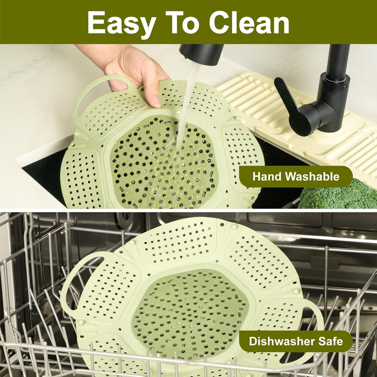 Large Collapsible Silicone Steamer Basket, Expandable for Pot,Non Slip Feet