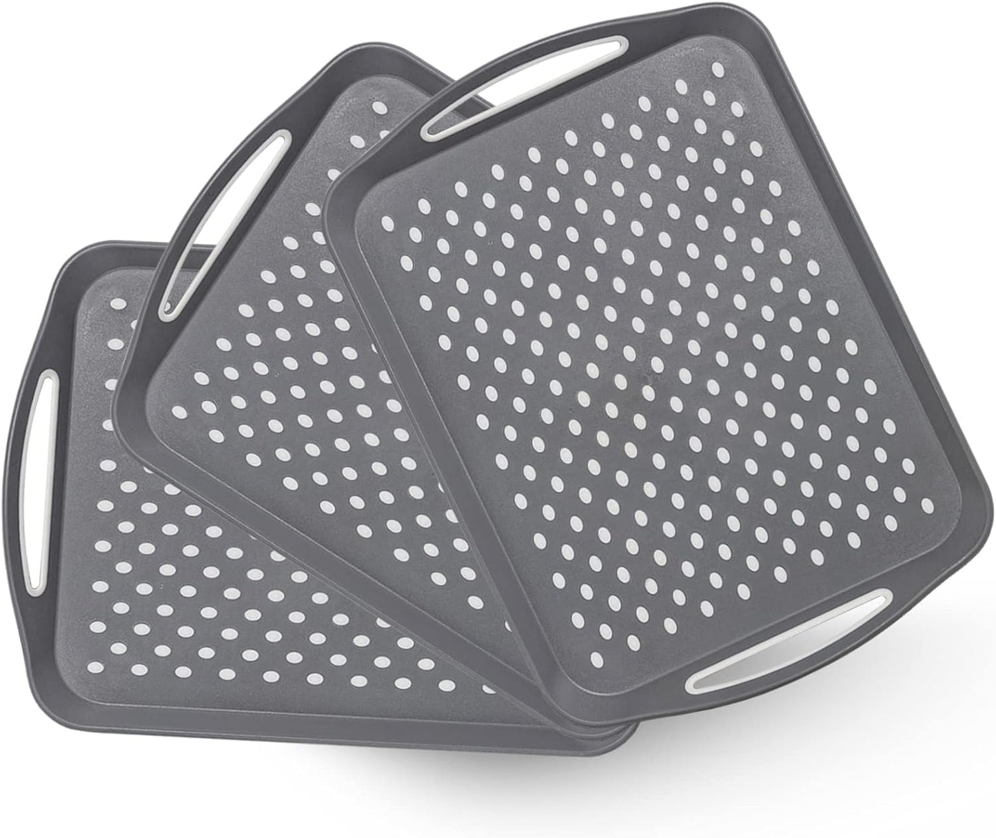 17.7" x 12.5" Anti-Slip Serving Trays with Handles, 3 Pcs X-Large Rectangular Food Serving Tray for Lap, Food Trays for Eating on Couch, Reusable and Durable, Grey
