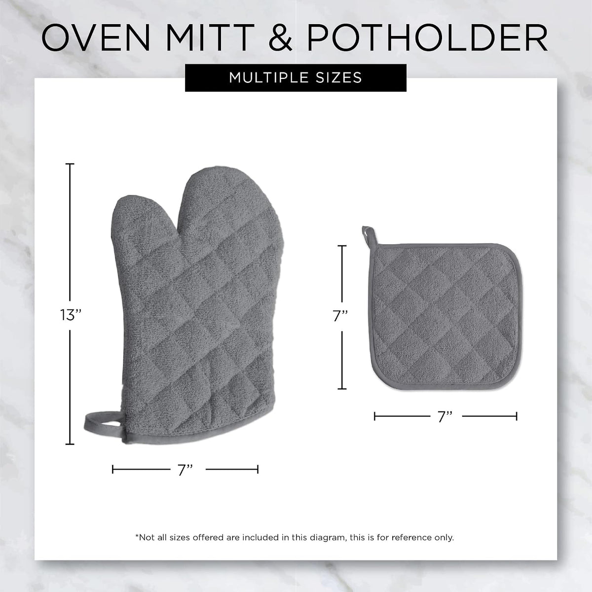 DII Basic Terry Collection 100% Cotton Quilted, Oven Mitt, Brown, 2 Piece