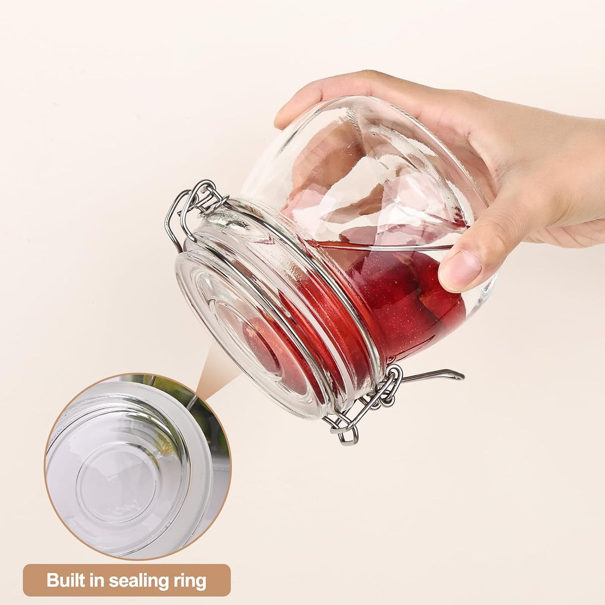 Glass Food Storage Jars 37 oz Set of 6,Glass Storage Containers Clear Glass Food Canister with Bamboo Lid Airtight For Serving Tea, Coffee, Flour, Sugar, Candy, Cookie, Spice and More (Square)