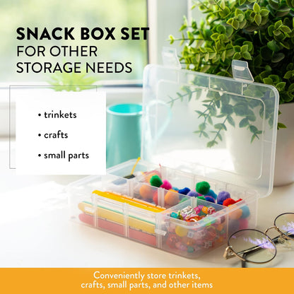 Large Kids Snack Box Containers Set of 2 -100 Labels, BPA-Free, Adjustable Compartments, Dishwasher Safe, Reusable Tray, Food Grade, Meal Prep Container, PARENT TESTED PARENT APPROVED AWARD (Clear)