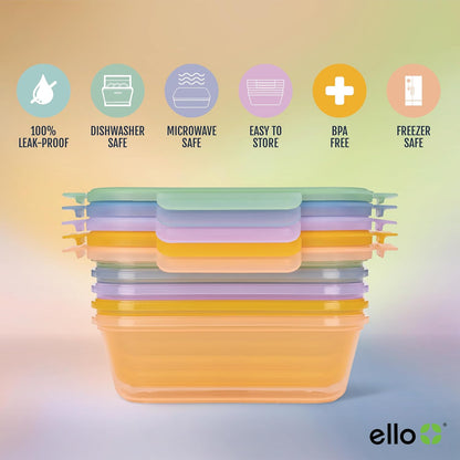 Ello Snap & Nest 10-Piece 4.5 Cup Plastic Meal Prep Set, Reusable Food Containers for Healthy Eating, Freezer, Dishwasher Safe, Berry Fields