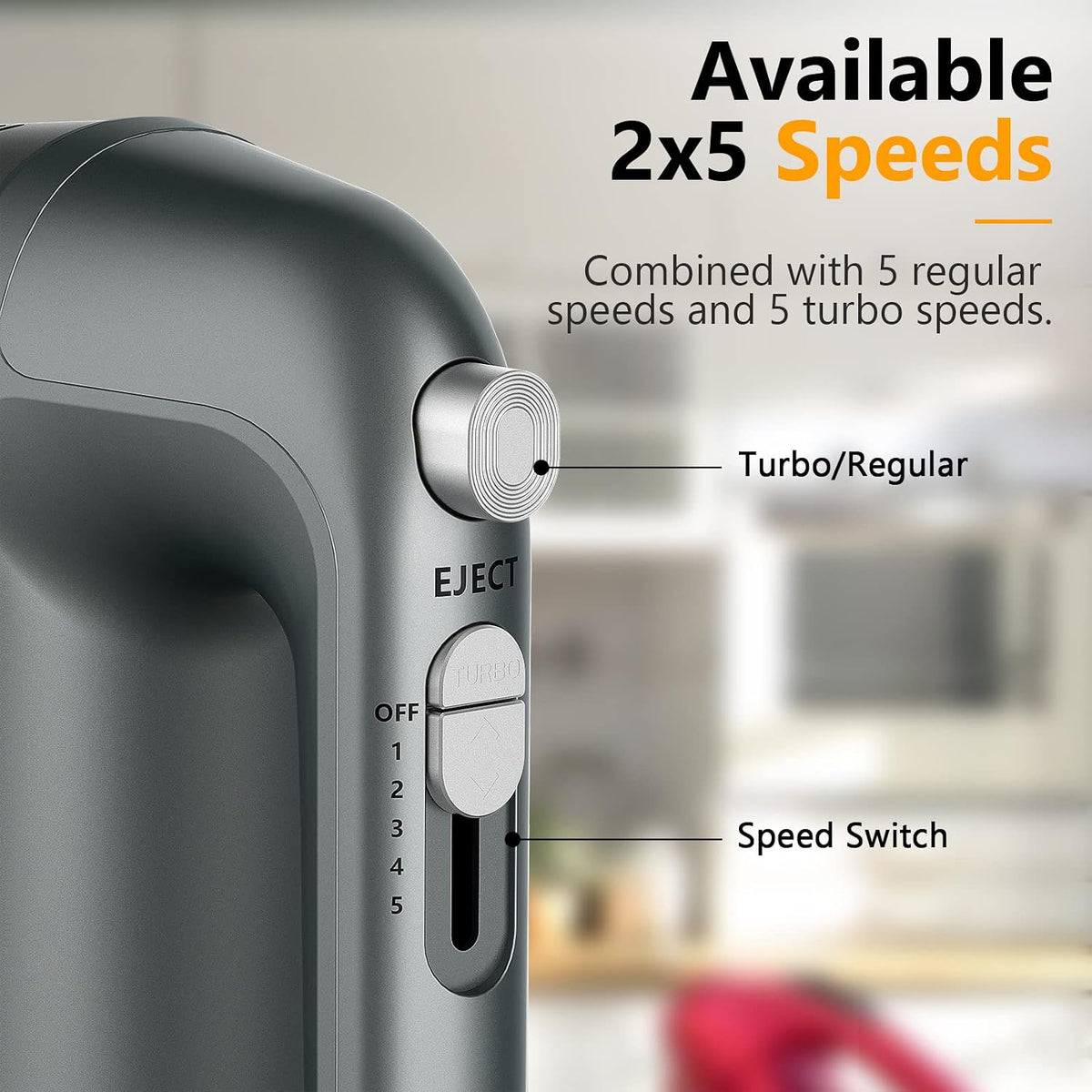 Hand Mixer Electric, 450W Kitchen Mixers with Scale Cup Storage Case, Turbo Boost/Self-Control Speed + 5 Speed + Eject Button + 5 Stainless Steel Accessories, For Easy Whipping Dough, Cream, Black