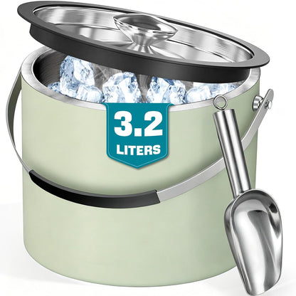 3.2L Insulated Ice Buckets for Parties, Elegant Double Wall Stainless Steel Champagne Buckets with Lid & Scoop,Ideal for Cocktail Bar, Chilling Wine, Champagne