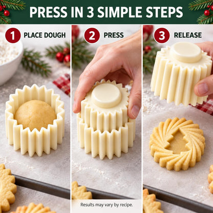 Christmas Tree Cookie Press, Double-Sided Pastry Mold Set, 2-Pack (Silver)