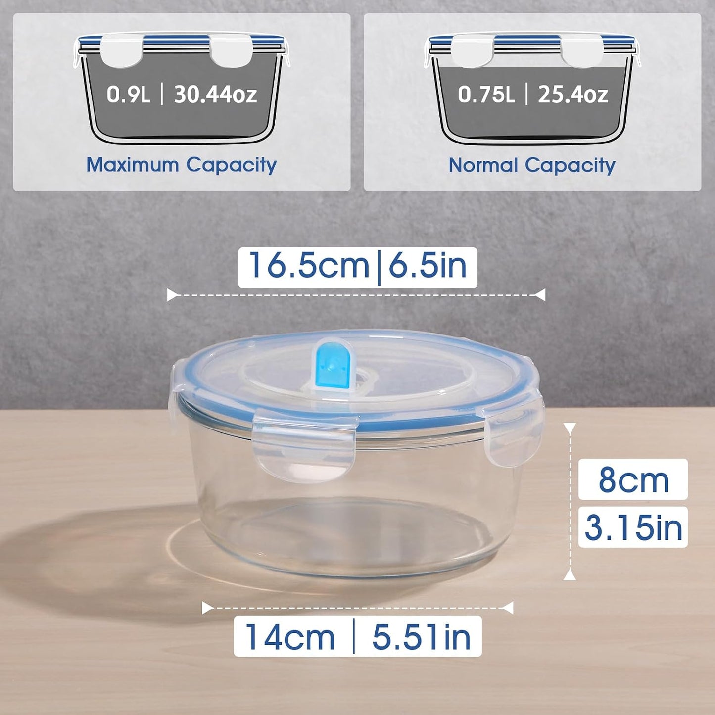 NUTRIUPS 34oz Glass Food Storage Containers with Lids, 1.0L Rectangle Meal Prep Containers, Airtight Reusable Lunch Container Set of 2