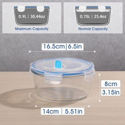 NUTRIUPS 34oz Glass Food Storage Containers with Lids, 1.0L Rectangle Meal Prep Containers, Airtight Reusable Lunch Container Set of 2