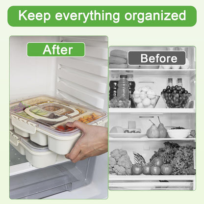 Caperci Snackle Box Container - Large 8 Compartments Divided Serving Tray with Lid & Handle, Portable Snack Box Tray for Travel Picnic, Dishwasher Safe, BPA-Free (Hold 10 Cups/2400ML)