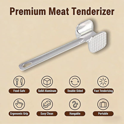 Meat Tenderizer Tool – Double-Sided Heavy Duty Mallet for Steak, Beef, Fish – Ergonomic Non-Slip Handle, Rustproof Aluminum, Easy Hang Storage