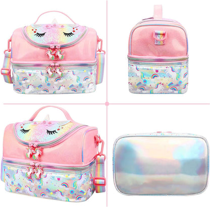RHCPFOVR Kids Lunch Bag - Double - Decker Cooler Insulated Lunch Box for Boys Girls,Washable Lunch Bag with Strap and Reusable Toddler Lunchbox for School and Daycare