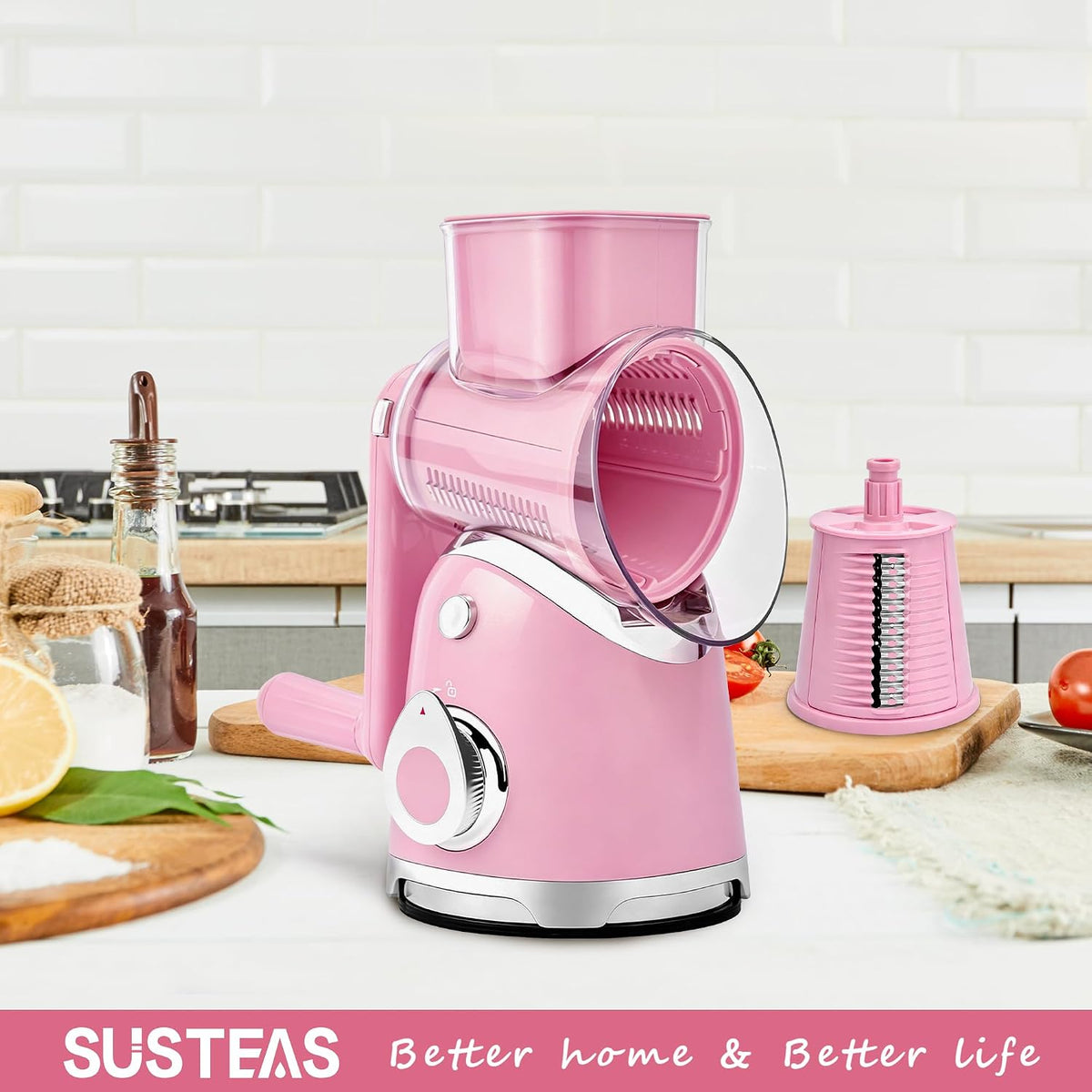 SUSTEAS Rotary Cheese Grater Hand Crank, Kitchen Shredder Vegetable Slicer