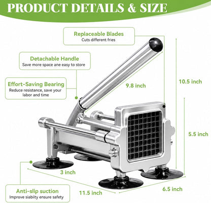 Commercial French Fry Cutter, Heavy Duty Potato Slicer with 3/8 and 1/4Inch Blade, Stainless Steel Potato ChopperFrench Fries Cutter with Suction Feet,