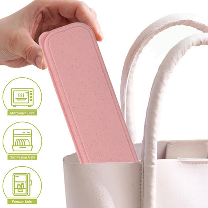 Reusable Travel Utensils Set with Case, Wheat Straw Portable Plastic Fork Spoon Knife Chopsticks Camping Cutlery, Eco-Friendly BPA Free Tableware Picnic Flatware for Kids Adults or Daily Use (Pink)