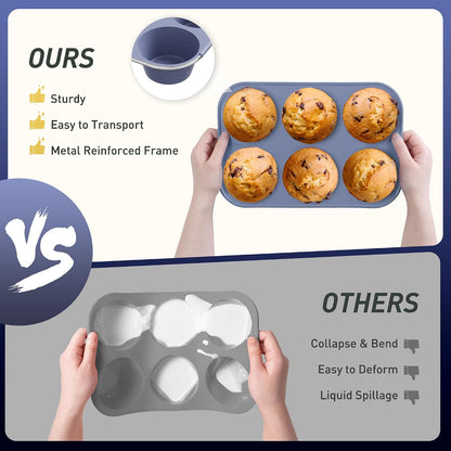 2 Pack 12 Cups Silicone Muffin Pan with Metal Reinforced Frame Regular Size Silicone Molds Cupcake Cake Baking Pans Cookie Baking Chocoflan Cupcake Mold Nonstick Muffin Tin Home Baking Supplies