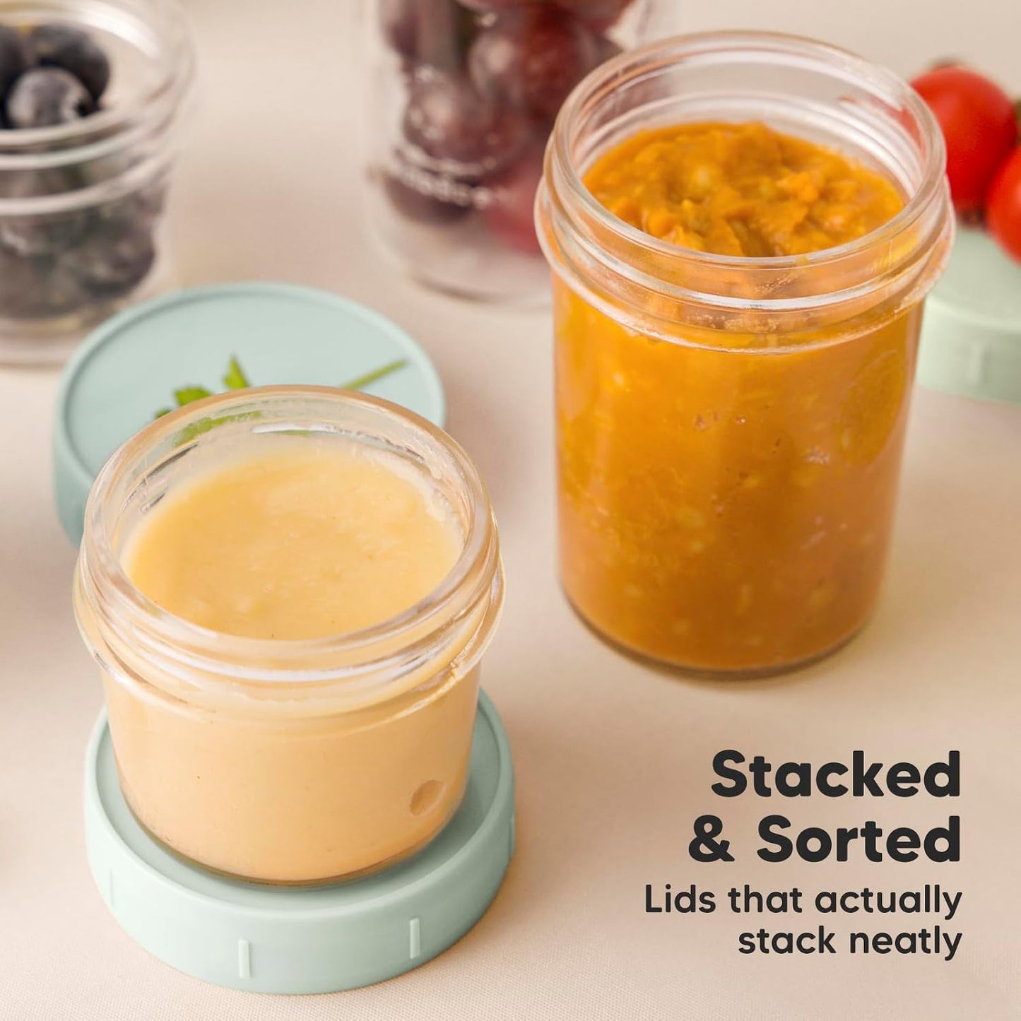 KeaBabies 12pk 4oz Glass Baby Food Containers with Lids - Leak-Proof, Microwavable Small Glass Jars, Baby Purees & Toddler Snack Storage Containers, BPA-Free, Dishwasher & Freezer Safe (Musk Dusk)