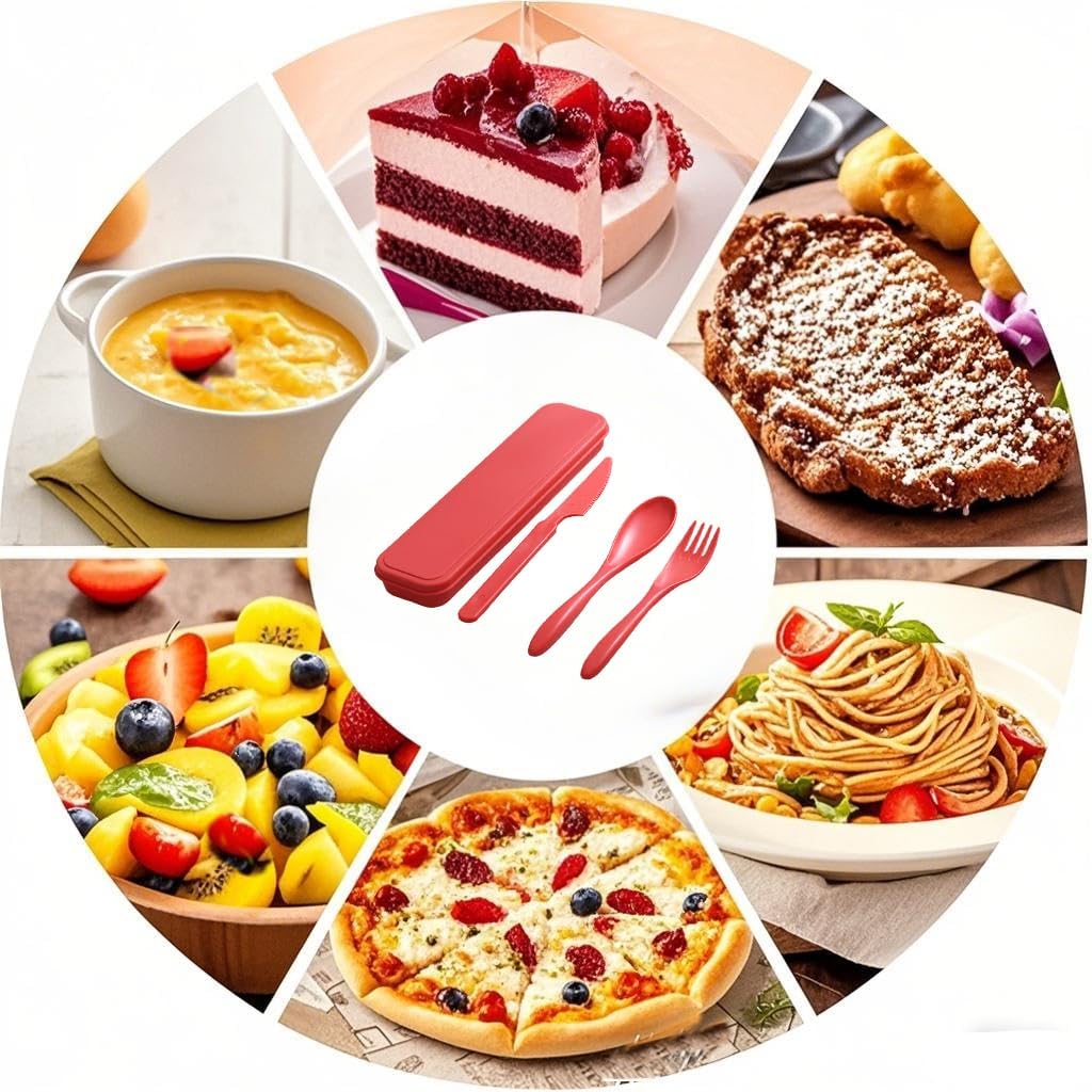 Travel Utensils Set - Reusable 5 Sets Wheat Straw Plastic Cutlery with Case, Portable Forks Spoons and Knives Set, Eco-Friendly BPA Free for Daily Use (5 Purple)