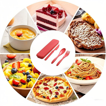 Reusable Utensils Set with Case, Wheat Straw Portable Spoon and Fork Set, Plastic Work School Kids Adults or Daily Use Cutlery Set - for Lunch Box Use Outdoor (Red)