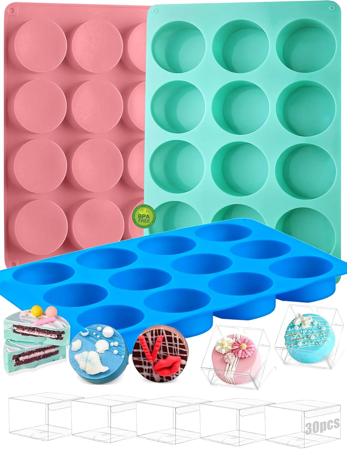 Reusable Non-Stick Silicone Baking Cups, Food Grade BPA Free Cupcake Muffin Liners, Oven & Dishwasher Safe Easy Release, Multicolor Rainbow, 24 Pack, for Muffins Cupcakes