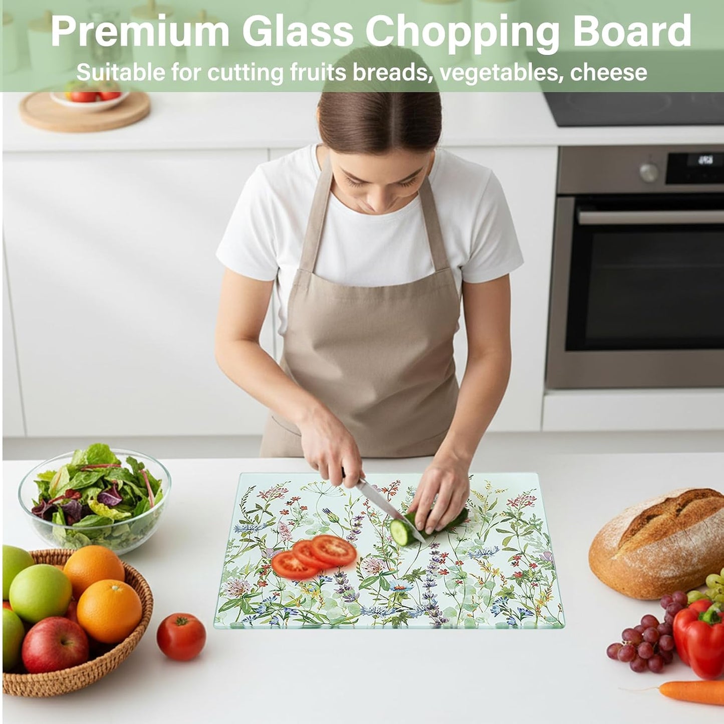 WRINGKIT Set of 2 Floral Tempered Glass Cutting Board, 12x16" Chopping Board with Non-slip Feet, Large Glass Kitchen Countertop Protector, Food Prep Serving, Scratch-Resistant, Easy to Clean
